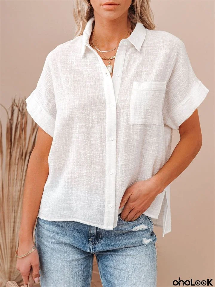 Women's Cotton Linen Short Sleeve Blouse