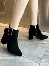 Chunky Heel Buckle Pointed-Toe Suede Martin Boots