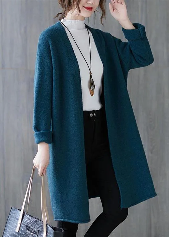 Winter blue knitted outwear plus size clothing fall v neck knitted coat