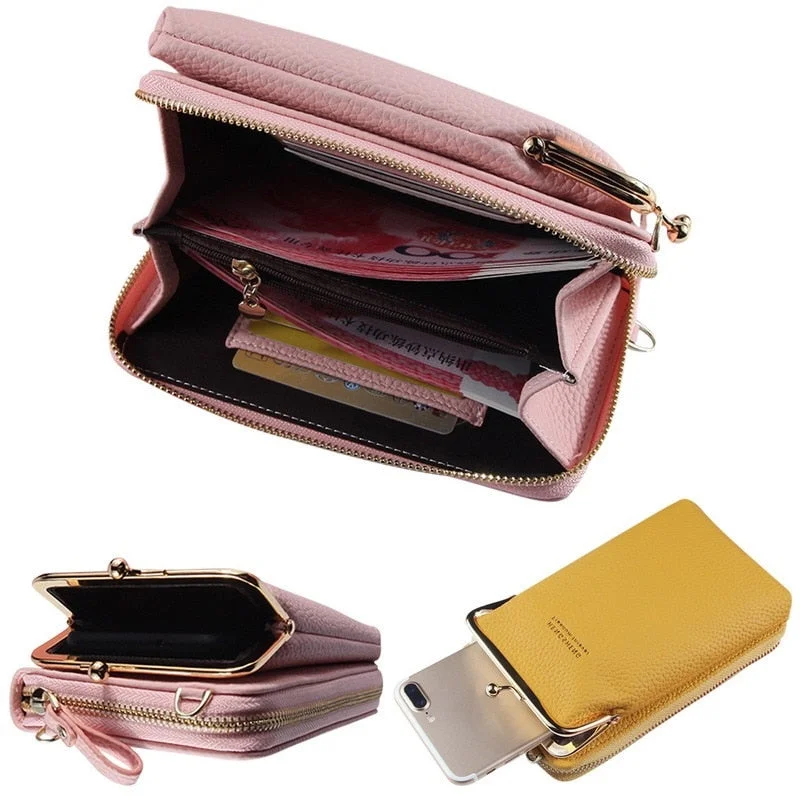 Brand Crossbody Bags Touch Screen Cell Phone Purse Bag Smartphone Wallet Metal Leather Shoulder Strap Handbag Women Bag