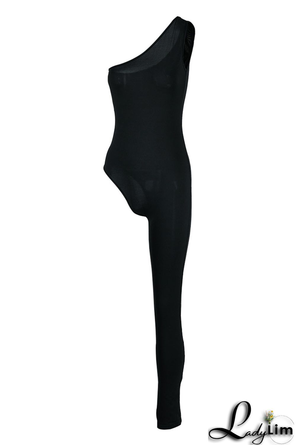 Blue Sexy Solid Patchwork Asymmetrical Oblique Collar Skinny Jumpsuits