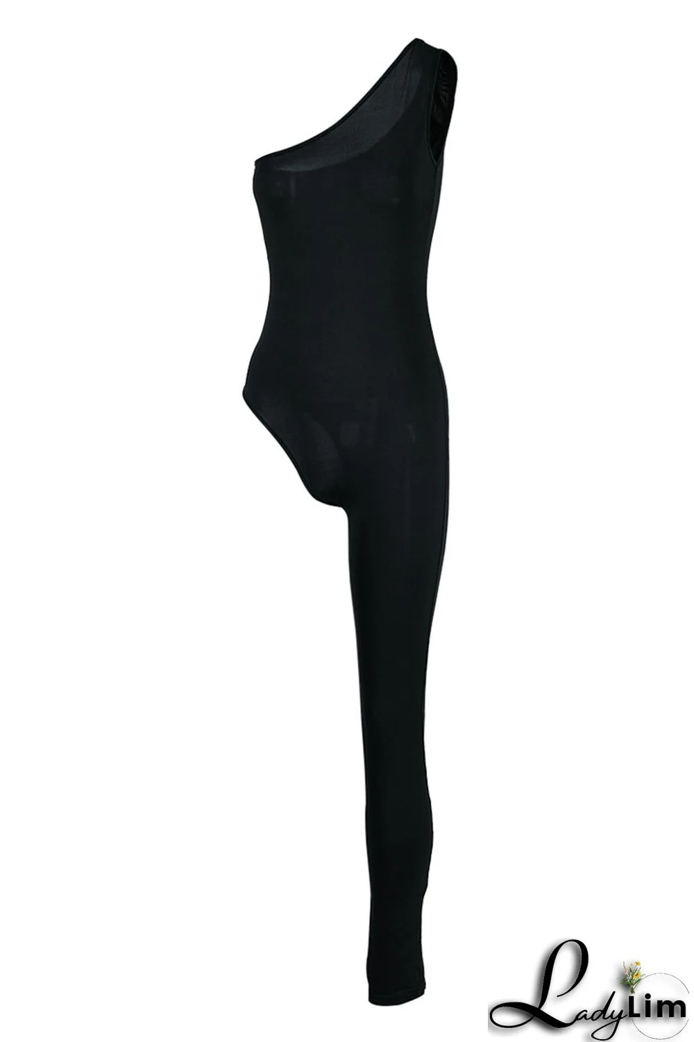 Blue Sexy Solid Patchwork Asymmetrical Oblique Collar Skinny Jumpsuits