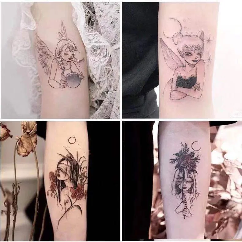 30 Sheets Black Girls Fake Tattoo Stickers For Men Women Waterproof Temporary Tattos Body Art Arm Waist Decals Tatoos