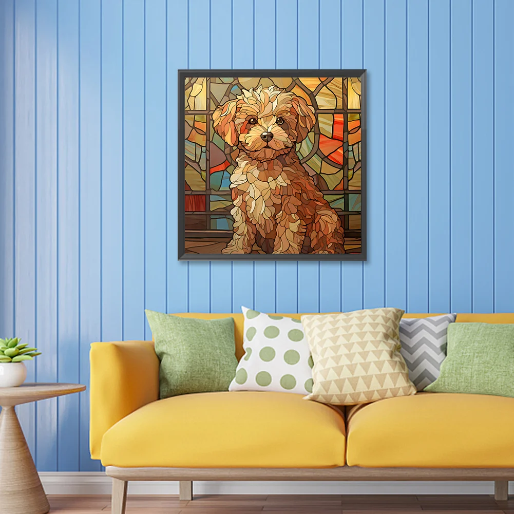 Diamond Painting - Full Round Drill - Stained Glass Puppy(Canvas|30*30cm)
