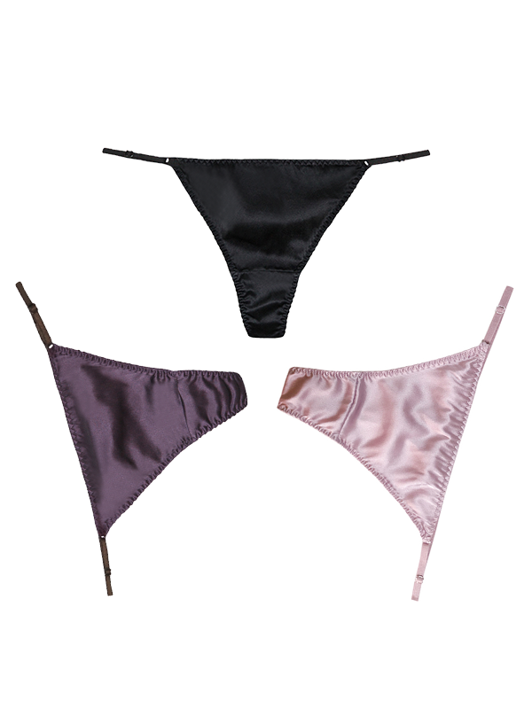 Low Waist Solid G-string Silk Thong Panties 3-Pack REAL SILK LIFE