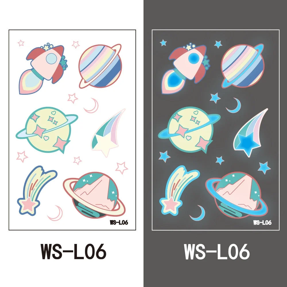 European and American children waterproof tattoo stickers cute dinosaur mermaid cartoon blue luminous temporary tattoo stickers