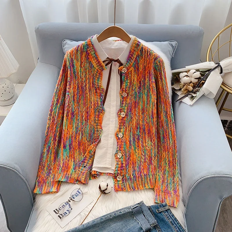 Color floral line sweater jacket women cardigan Korean version of the autumn 2021 new knitted sweater top