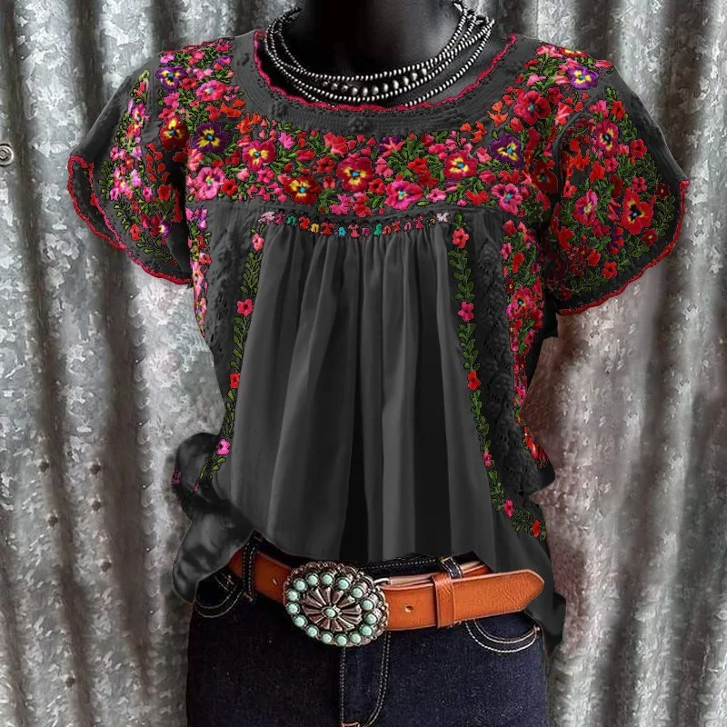Ethnic Print Loose Casual T-Shirt