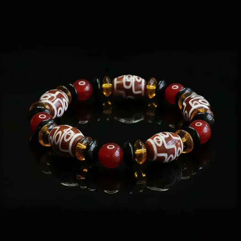 Nine Eyes Dzi Agate Bracelet - Vintage Barrel Bead Amulet | JiStones