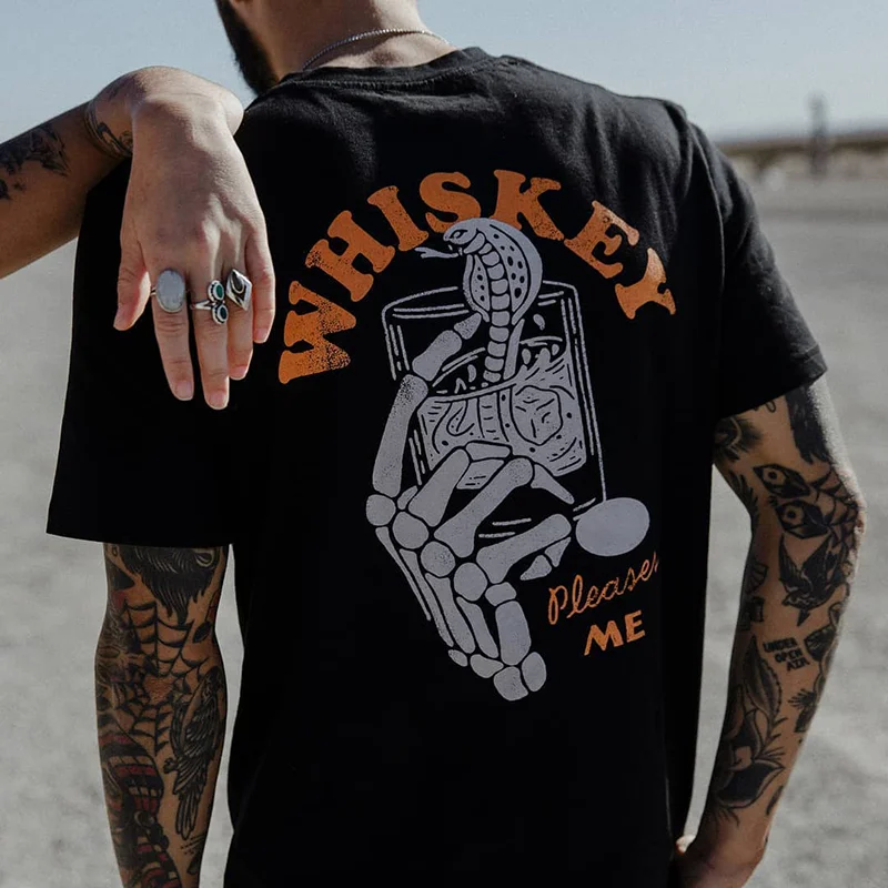 UPRANDY Whiskey cobra skull print casual t-shirt -  UPRANDY
