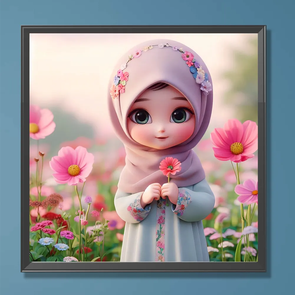 Full Round Diamond Painting 30*30cm - Girl With Flowers
