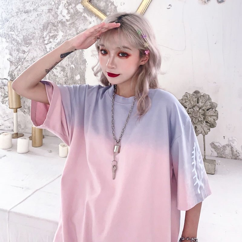 Japan Kawaii T-shirt Tops Women Cool Half Sleeve Cartoon Tee Shirt Summer Ladies Loose Hip Hop Tie Dyed Tshirt Streetwear Girls
