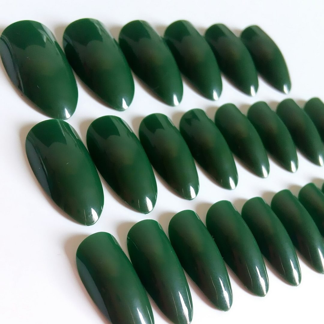 24pcs/set Wholesale Shiny Dark Green Fake Nail Full Cover False Nails Tip DIY Stiletto Nail Salon Products