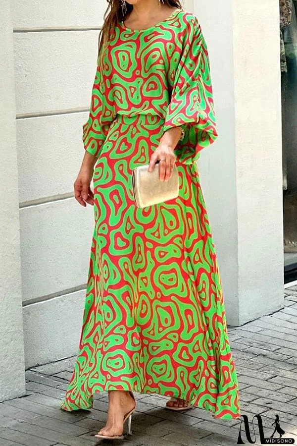 New Loose Printed High Waist Long Dress Suit