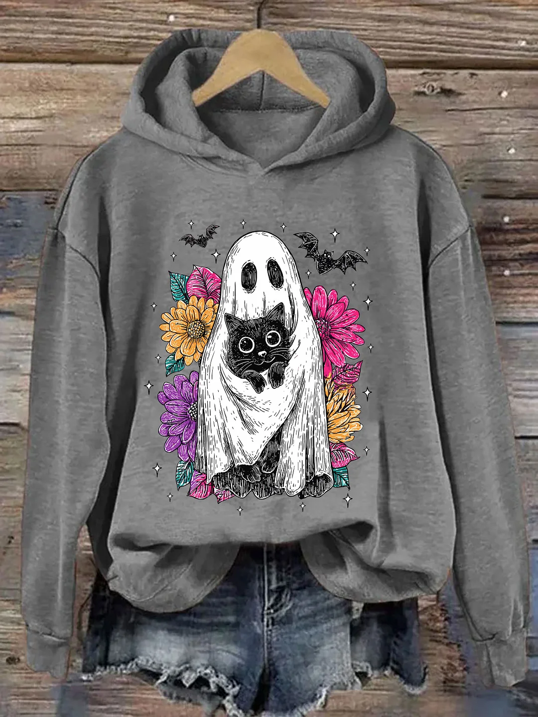 Halloween Ghost And Cat Hoodie
