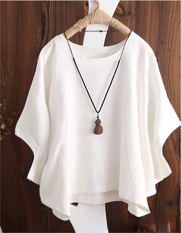 Women's Solid Bat Sleeve Summer Top Round Neck Pullover