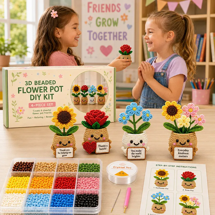 3D Beaded Flower Pot DIY Gift Kit &ndash; Handmade Keepsake for Parents, Grandparents, Teachers & Little Friends