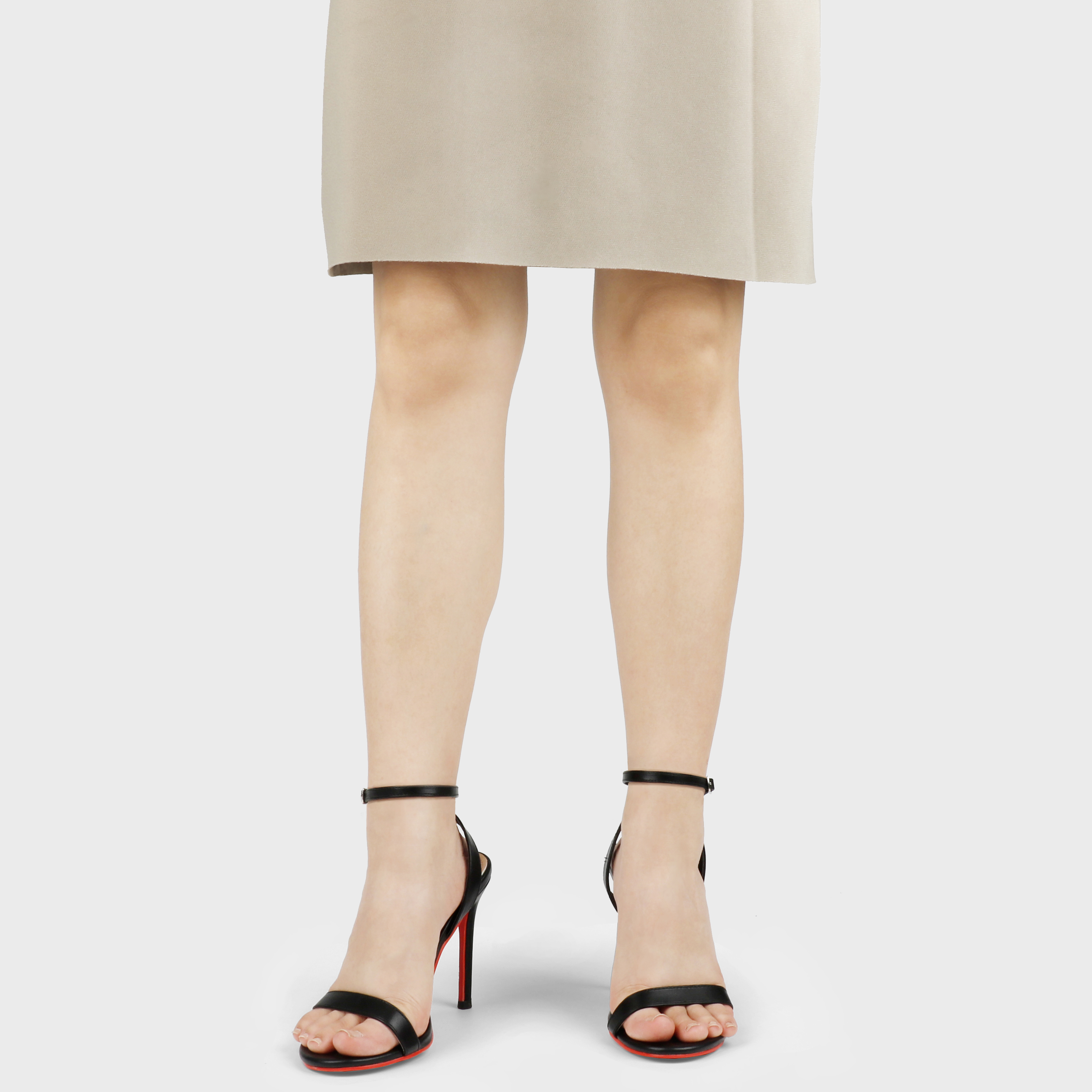 100mm Women's Sandals Round Open Toe Red Bottom Ankle Straps Matte Pumps-MERUMOTE