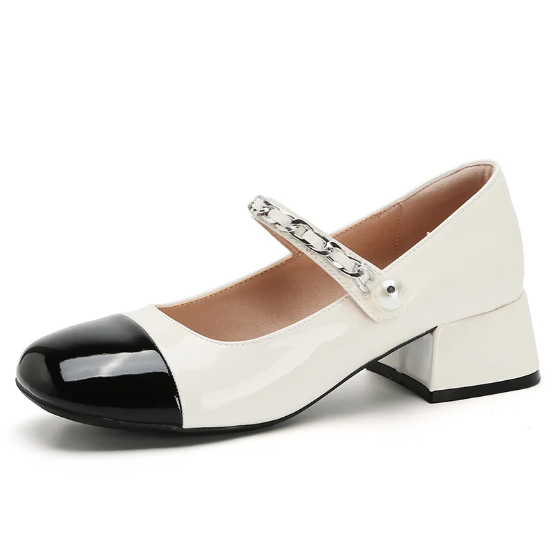 Athvotar Athvotar New Thick Heel Single Shoes Women's Color Light Mouth With Skirt Korean Version Of Single Shoes Professional Commuting Mary Jane Women's Shoes