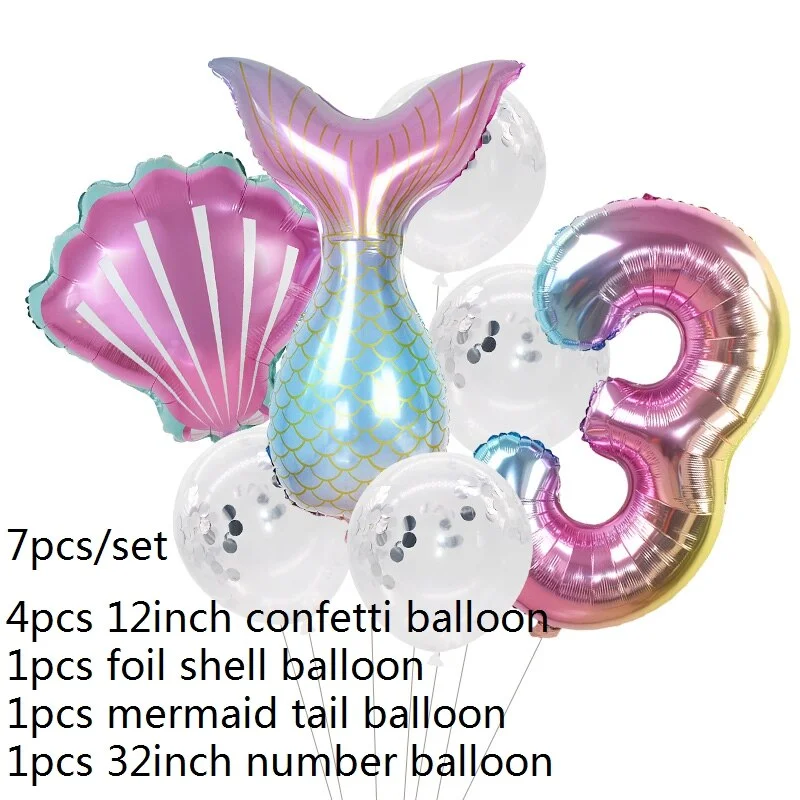 7pcs Mermaid Party Balloons 0 1 2 3 4 5 6 7 8 9 Number Foil Balloon Kids Birthday Party Decorations Baby Shower Helium Globos