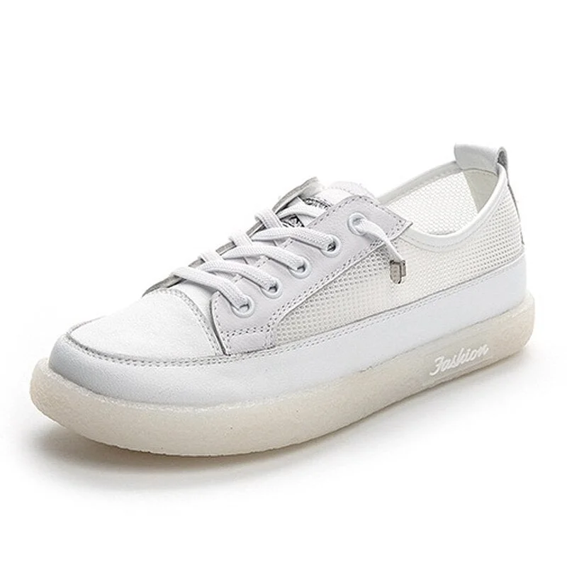 CXJYWMJL Genuine Leather Women's Flat Sneakers Large Size 35-42 Summer Vulcanized Shoes Fashion Cowhide Ladies Casual Shoes