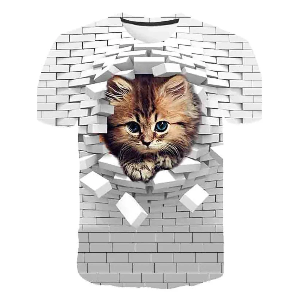 3D Graphic Short Sleeve Shirts Cat