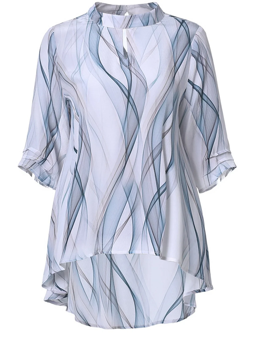 White Ombre/tie-Dye Stand Collar Casual Printed Top