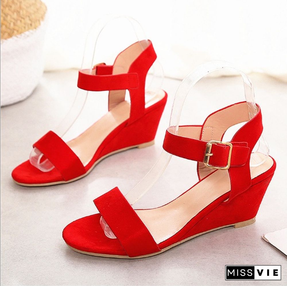 Summer new women's high-heel buckle sandals temperament versatile Size：EU 35-43