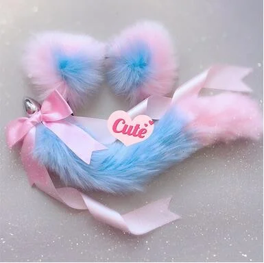 Fox Tail Bow Metal Butt Anal Plug Cute Bow-Knot Soft Cat Ears Headbands Erotic Cosplay Accessories Adult Sex Toys For Couples