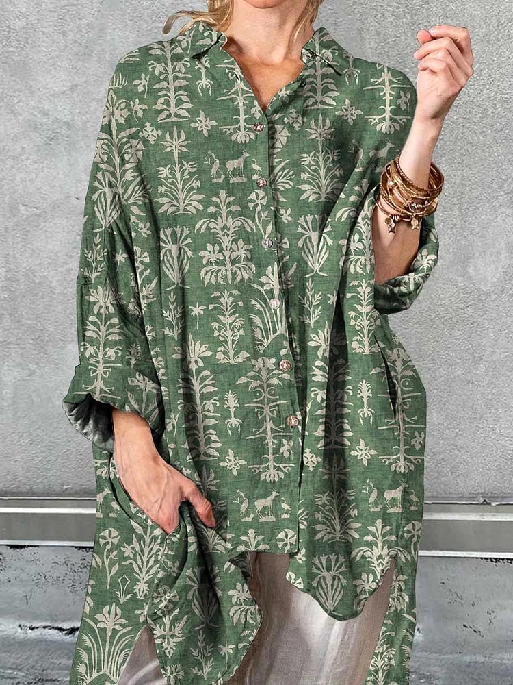 Women's Elegant Simple Floral Pattern Cotton Shirt