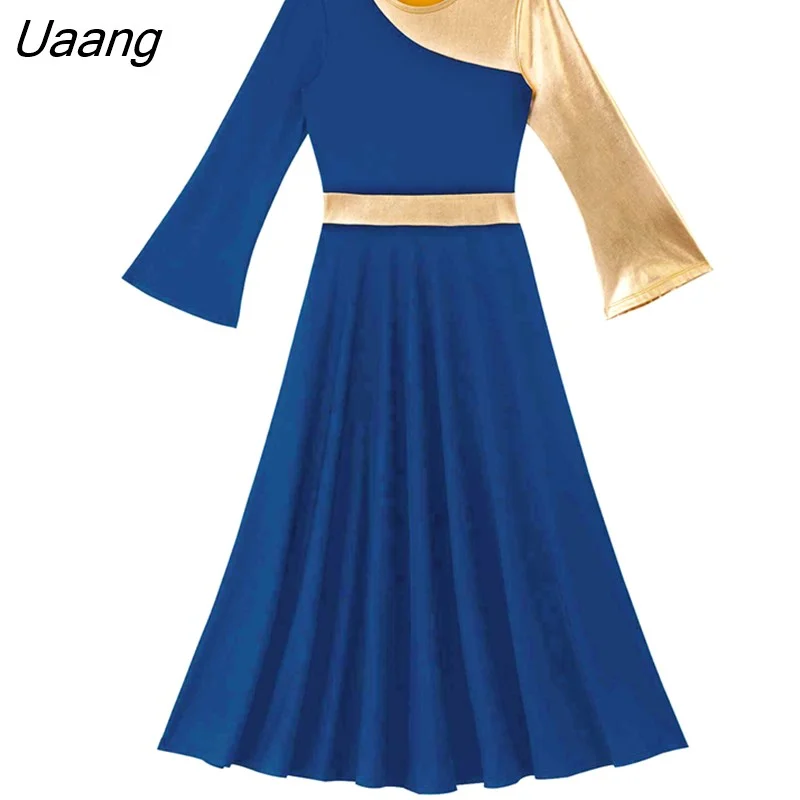 Uaang Liturgical Praise Dance Worship Long Dress Girl Metallic Gold ...