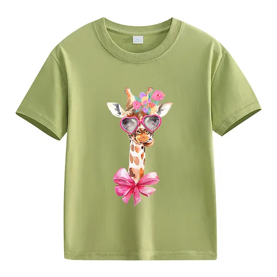 【2Y-13Y】Giraffe With Heart Sunglasses & Bow Kids' T-Shirt