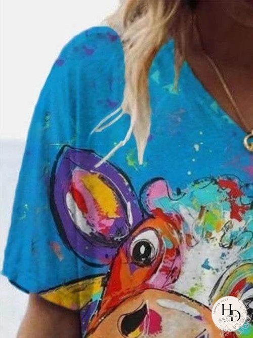 Animal Printed V-neck T-shirt