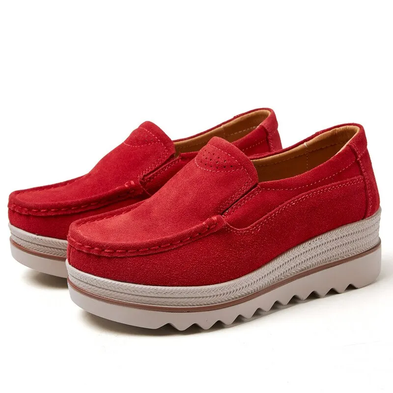 Women Spring Flats Shoes Platform Slip On Flats Heels Sneakers 2021 Womens Suede Leather Ladies Loafers Moccasins Casual Shoes