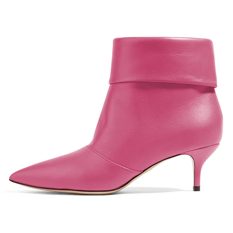 Pink Kitten Heel Boots Pointy Toe Fashion Ankle Boots |FSJ Shoes