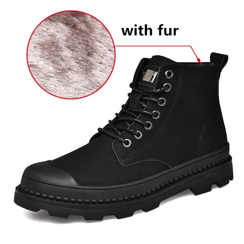 Warm Winter Men Boots Genuine Leather Rubber Ankle Boots Men Outdoor Winter Work Shoes Military Fur Snow Boots for Men Botas