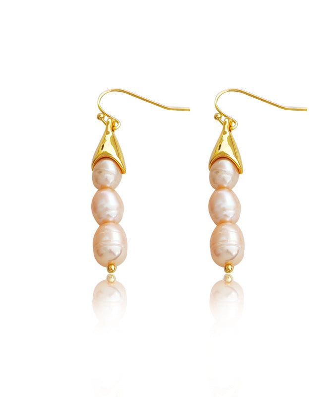 Chic Beige Copper Pearl Drop Earrings