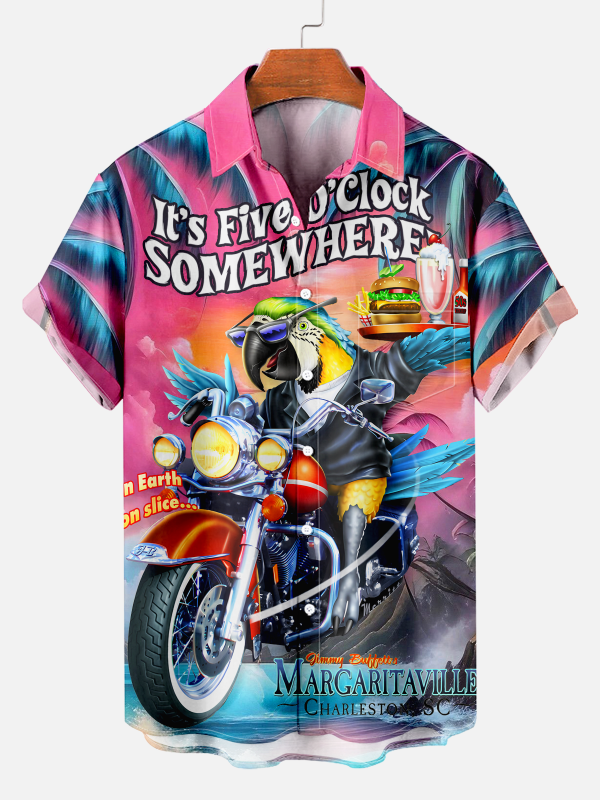 Attractive Hawaiian Parrot Motorcycle Cartoon Print Shirt PLUSCLOTHESMAN