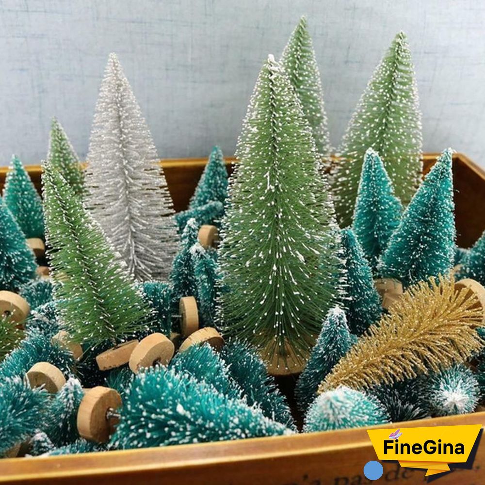 Wholesale 12/24Pcs Tabletop Christmas Pine Tree Xmas Mini Snow Trees Small Decoration Gifts