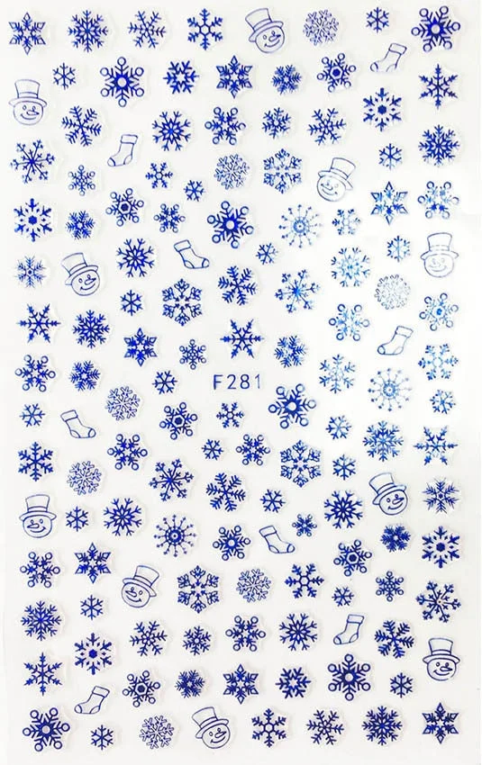 1pc Blue Snowflakes Embossed Sticker Christmas New Year Nail Art Design Winter Charms Flower Manicure Slider Decals