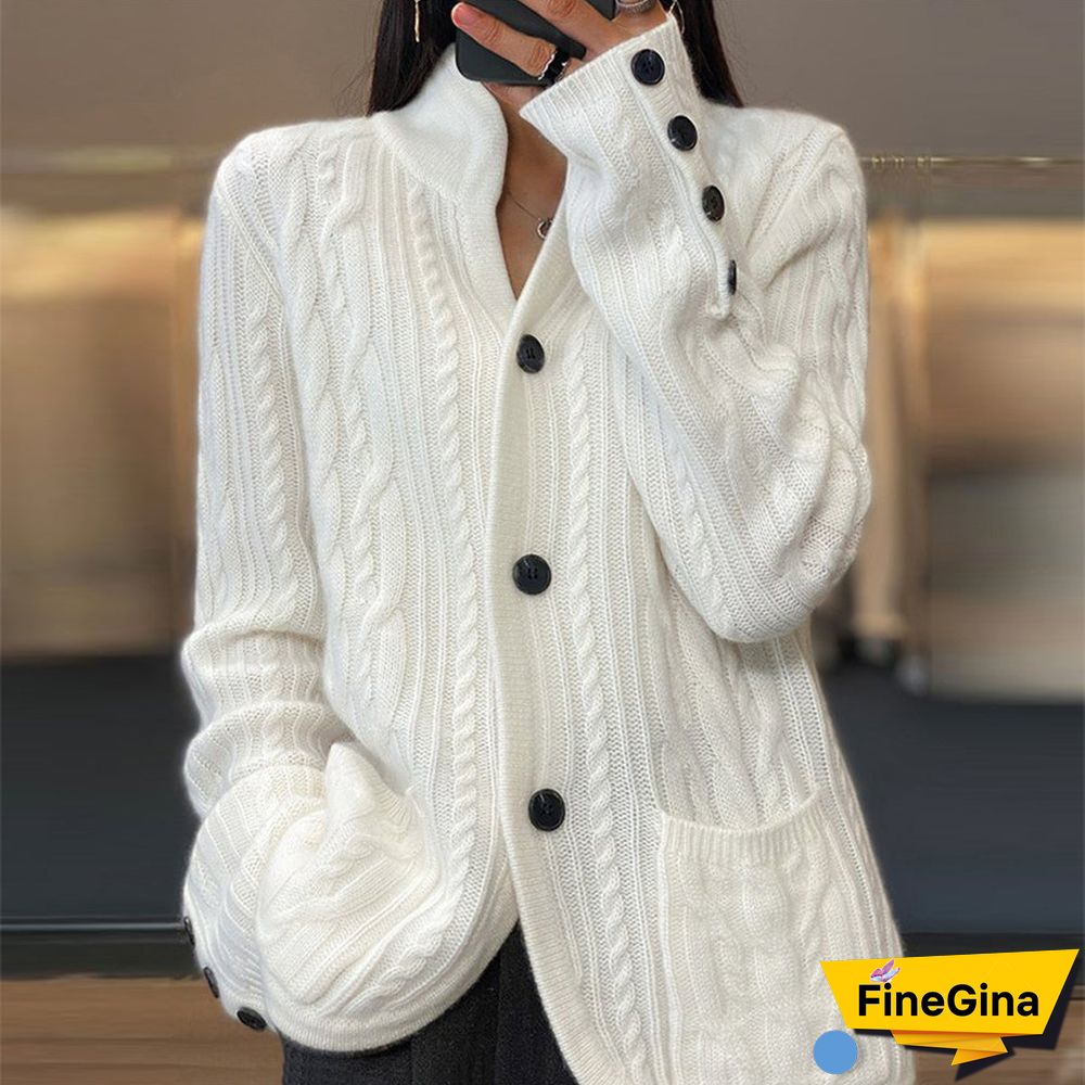 White Button Front Pocket Sweater Cardigan