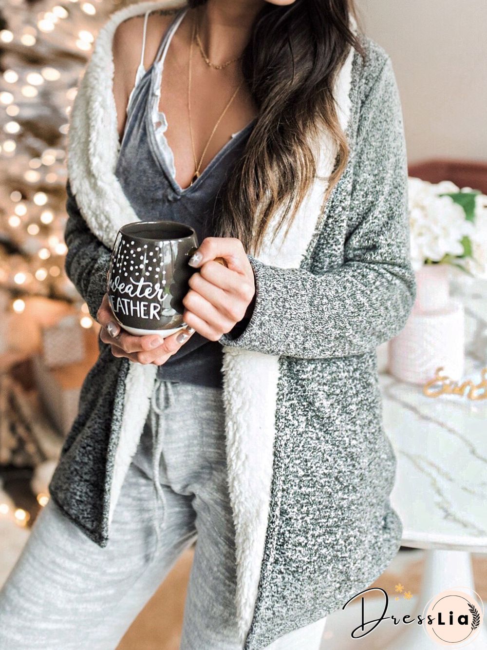 Women Casual Winter Solid Cotton-Blend Mid-weight Daily Casual Long sleeve Shawl Collar Jacket