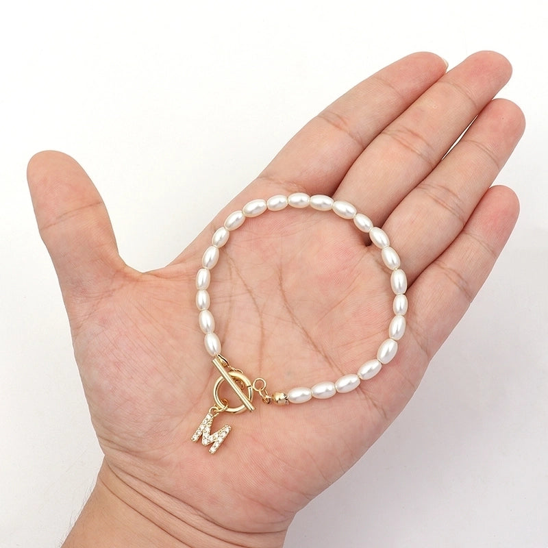 Elegant Minimalist Letter Artificial Pearl Copper Bracelets3