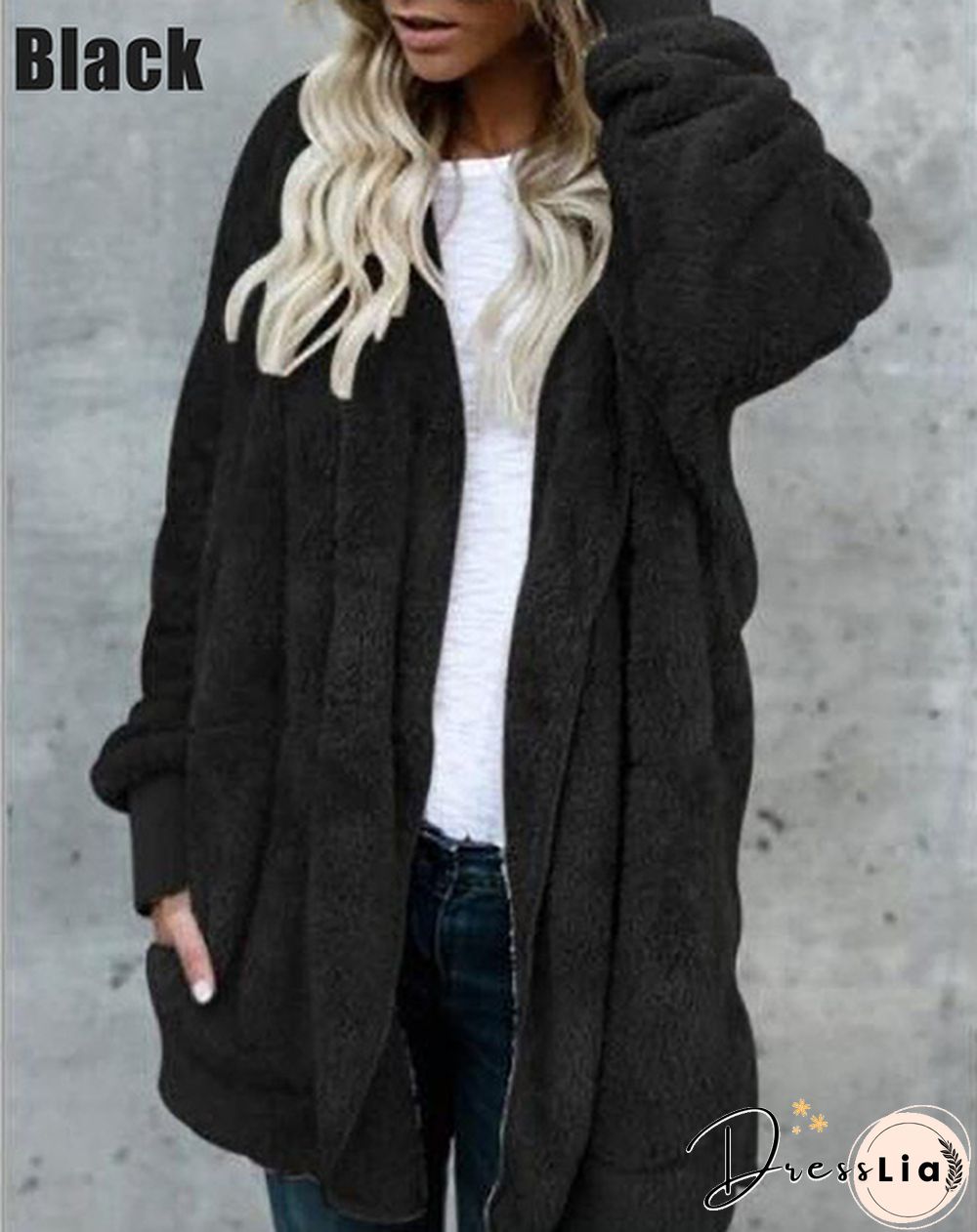 New Women’s Fashion Winter Warm Outwear Solid Color Long Sleeve Sweaters Hoodies Coats Loose Plush Cardigan Coat