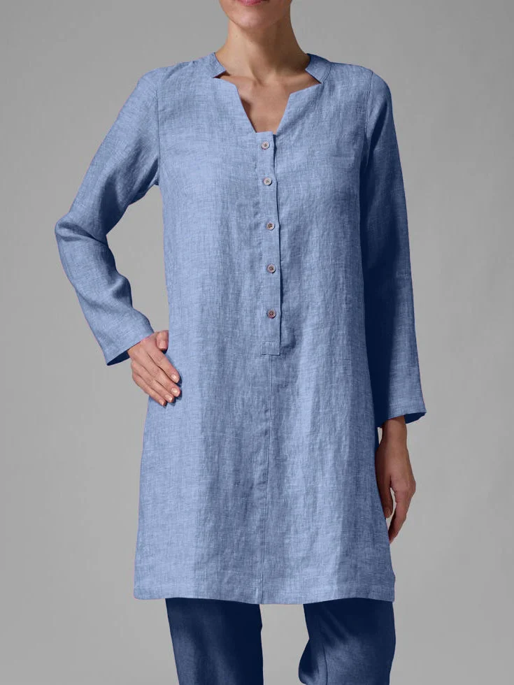 Cotton And Linen Pull-On Long Top