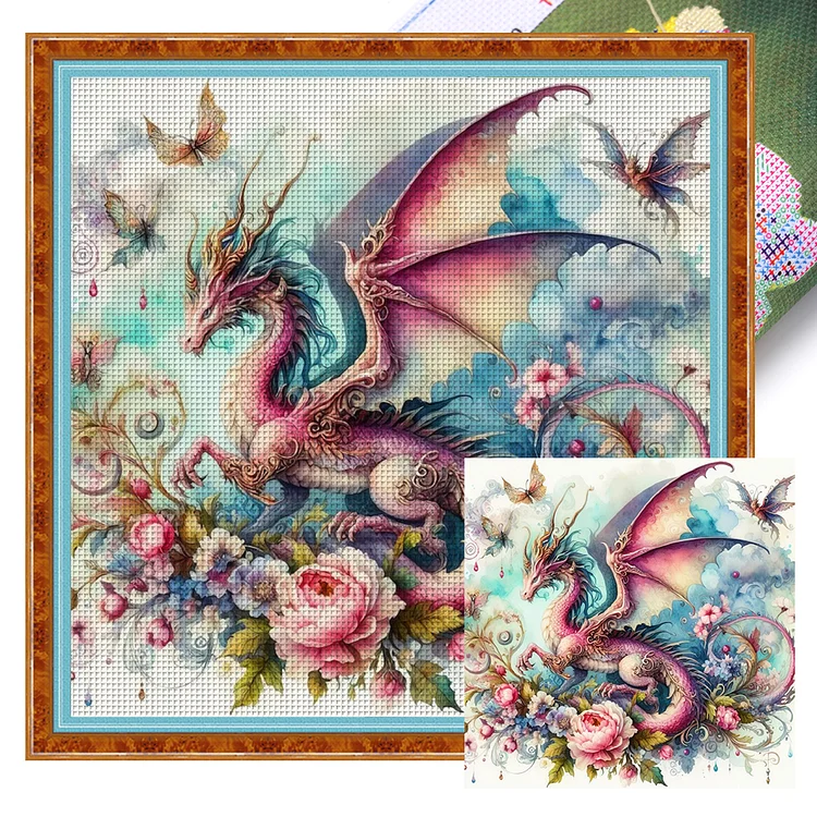 Vintage Rose Pterosaur (40*40cm) 14CT Stamped Cross Stitch gbfke