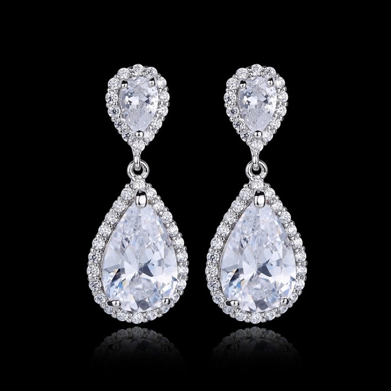 1 Pair Casual Shiny Water Droplets Plating Inlay Copper Zircon White Gold Plated Drop Earrings