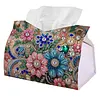 Flower Gem DIY PU Diamond Painting Tissue Box Kit Desktop Tissue Holder with Rhinestone Diamond Desk Decorative Tissue Box for Adults Desktop Storage Organizer