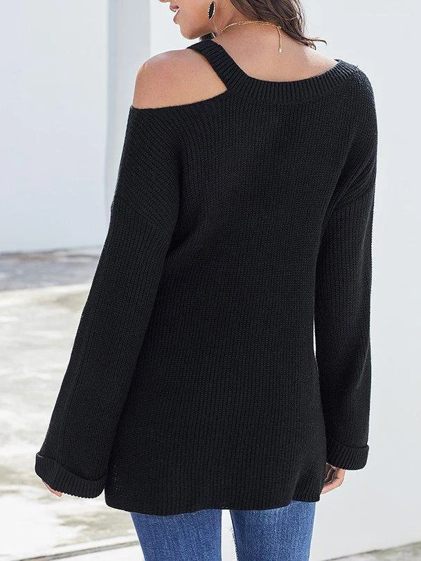 Casual Solid Long Sleeve Knitted Tops