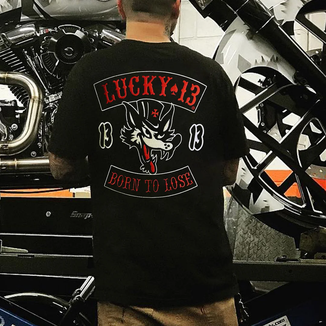 LUCKY 13 BORN TO LOSE Wolf Print Men's T-shirt